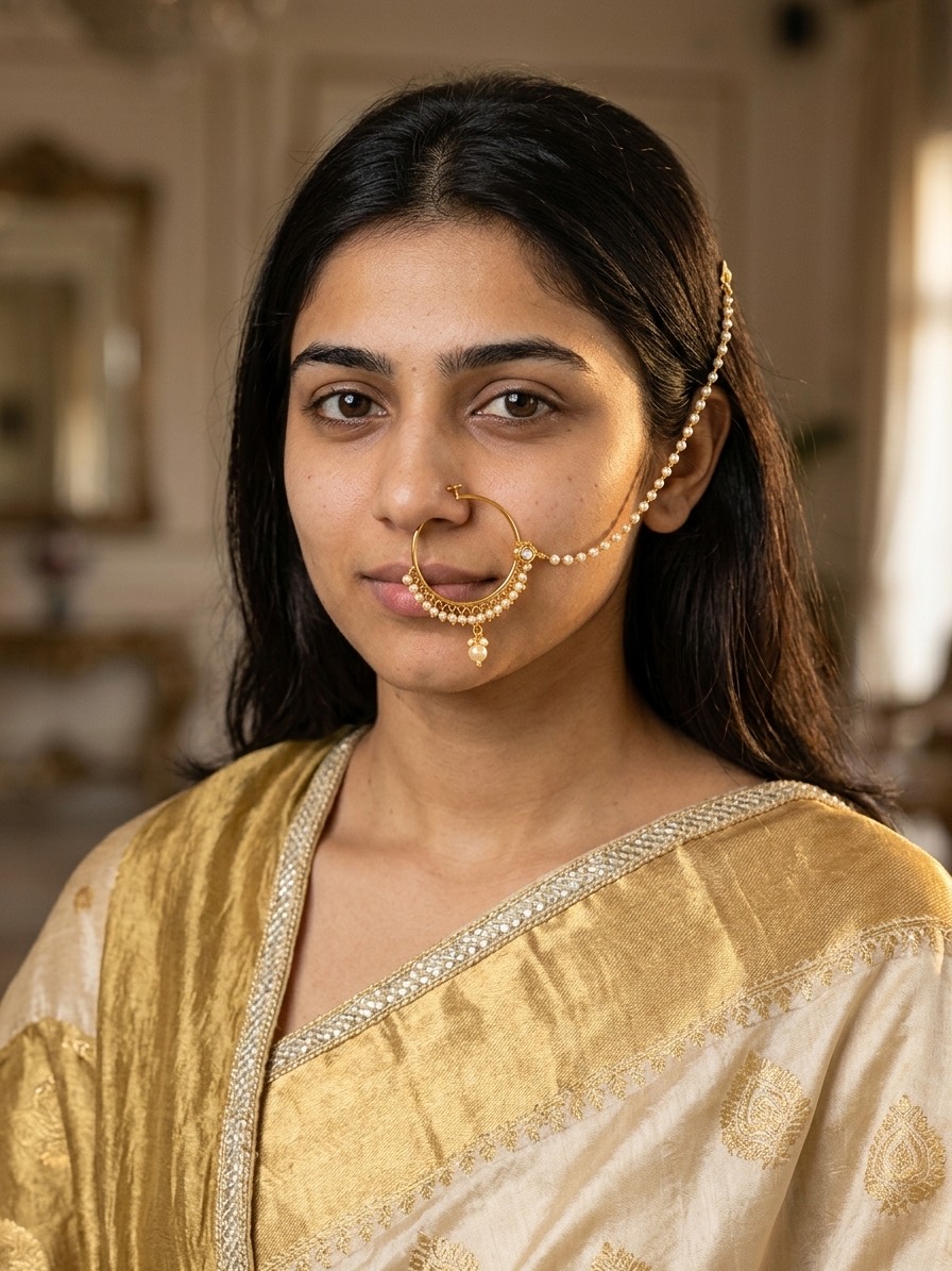 Pearl nath with chain, generated by FashClick from a flat product photo
